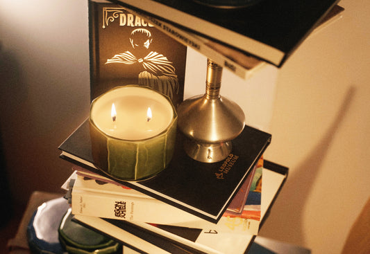 Candle in a handmade ceramic vessel as a gift