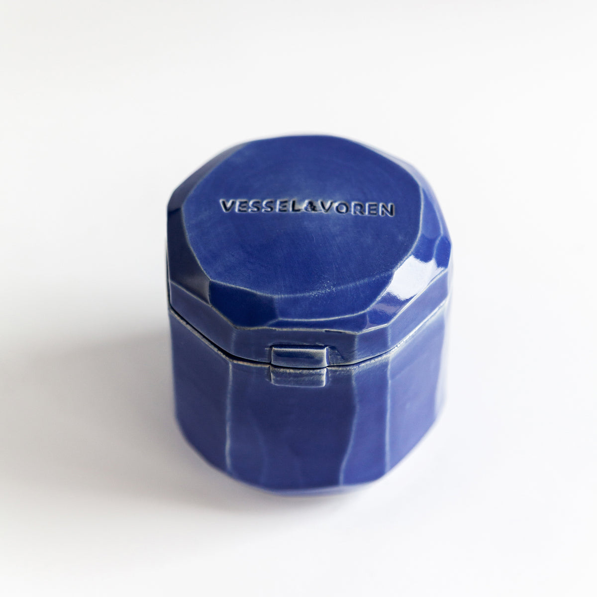Cedar Fig 260 g candle in a handmade cobalt ceramic vessel